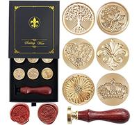 Wax Seal Stamp Hot Stamping Gift Box Set, 6 Pcs Sealing Wax Stamps Copper Seals 1 Wooden Hilt, Wax Stamp Kit for Cards Envelopes, Gift Packaging (Nostalgic Classic Series)