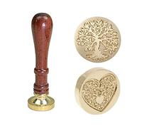 Wax Seal Stamp Kit, 2 Pcs Sealing Wax Stamps Brass Heads with 1 Pcs Wooden Handle, for Greeting Card, Envelope Invitation, Gift Wrapping, Postage Letter Stickers (Life Tree/Heart)