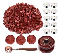 Wax Seal Stamp Kit, Atopbb 300pcs Wine Red Sealing Wax Bead, 1pcs Wooden WaxSeal Warmer, 1pcs Melted Spoon and 10pcs Tea Candles for WaxSealing Stamp Kit (New Burgundy)