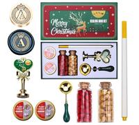 Wax Seal Stamp Kit for Letters,European Alphabet A Wax Stamp Seal Kit Gift Box Set, WaxSealSet with 2 Bottle WaxSeal Beads, 1PCS WaxSpoon, 1PCS WaxSeal Pen and 2PCS Candles (A)