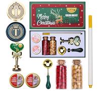 Wax Seal Stamp Kit for Letters,European Alphabet T Wax Stamp Seal Kit Gift Box Set, WaxSealSet with 2 Bottle WaxSeal Beads, 1PCS WaxSpoon, 1PCS WaxSeal Pen and 2PCS Candles (T)