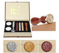 Wax Seal Stamp Kit, PUQU Classical Old-Fashioned Antique Wax Stamp Seal Kit Initial Letters Alphabet Set Gift Box with Vintage Wooden Handle and Brass Color Head (V)