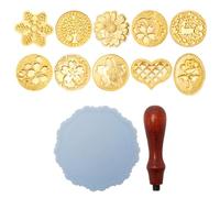 Wax Seal Stamp Set, 10 Different Wax Seal Stamps with Removable Wooden Handle and Pad, Personalised Sealing Heads for Envelopes, Invitations, Cards, Gift Packing Etc.