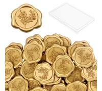Wax Seal Stickers 50 Pcs Gold Envelope Seal Stickers Eucalyptus Leaves Vintage Wedding Invitation Sticker for Invitation, Christmas, Gift Wrapping
