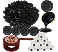 Wax Sealing Beads, Atopbb 300pcs Black Wax Seal Beads, 1pcs Wooden WaxSeal Warmer, 1pcs Melted Spoon and 10pcs Tea Candles for WaxSealing Stamp Kit (Black)