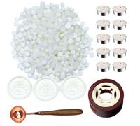 Wax Sealing Beads, Atopbb 300pcs Pearl White Wax Seal Beads, 1pcs Wooden WaxSeal Warmer, 1pcs Melted Spoon and 10pcs Tea Candles for WaxSealing Stamp Kit (Pearl White)