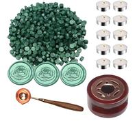 Wax Sealing Beads Kit, Atopbb 300pcs Pine Green Wax Seal Beads, 1pcs Wooden WaxSeal Warmer, 1pcs Melted Spoon and 10pcs Tea Candles for WaxSealing Stamp Kit (Pine Green)