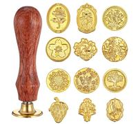 Wax Stamp 12 PCS Wax Stamp Seal Kit with Wooden Handle Vintage Wax Seal Stamp Kit for Envelope Cards Wedding Invitation Christmas Gift Wrapping Decoration Gifts for Craft Lovers