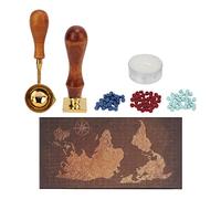 Wax Stamp Kit for Beginners, Sealing Wax Set with European Map Retro Stamp Head, Multi Color Fire Paint Wax for Envelopes, Includes Spoon and Wax Sticks for Invitations