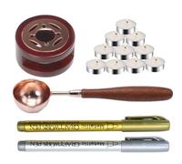 Wax Stamp Seal Kit, Wax Seal Kit Include Sealing Warmer, Melting Spoon, Candle,Marker Pens，Retro Melt Stove Pot Furnace Tool for Envelope Letter Mailing Crafts DIY, Brown(Wood)