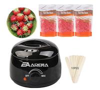 Wax Warmer Kit for Hair Removal With Bowl, 3 Bags Wax Beads, Applicator Sticks - Professional Waxing Machine for Full Body at Home (Strawberry Black Pot)