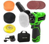 Waxacar Cordless Mini Car Polisher Kit with 2 Speed Settings, 12V Battery Powered Buffer Polishing Detailing Set, Includes Flat Foam, Sandpaper & Faux Fur Pads, Detachable Handle & Carry Bag