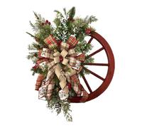 WAXCMXYH Christmas Wreath Farmhouse Front Door Decoration, Christmas Wooden Wagon Wheel Wreath with Bows, Xmas Holiday Winter Party Wall Door Window Hanging Decor