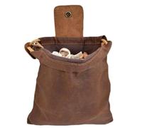 Waxed Canvas Foraging Pouch, Collapsible Foraging Bags with Drawstring, Leather Mushroom Belt Pouch for Hiking Camping Hunting Outdoor Tools Storage (Brown)