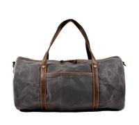 Waxed Canvas Leather Travel Duffle Bag for Men Waterproof 42 inch Duffel Bag Weekender Overnight Vintage Travel Hand Bag Carry on Bag (Black) (Grey)