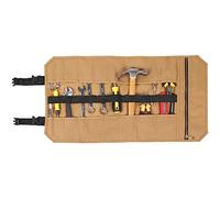 Waxed Canvas Tool Roll Up Bag with 18 Open Slots + 1 Zippered Pocket, Multi-Purpose Tool Storage for Plumber, Electrician, Mechanic | Khaki | 65x36cm