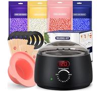 Waxing Kit-Digital Wax Warmer Machine for Hair Removal: 4 x Hard Beads Wax Pots for Sensitive Skin | Full Body, Legs, Face, Eyebrows, Bikini, Brazilian for Women & Men | Includes Silicone Bowl