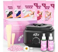 Waxing Kit, Professional Waxing Kit for Women and Men with 5 Packs of 100g Wax Beads, Wax Pot, 20 Saticks and 2 Sprays, Hot Kit for Face, Legs, Bikini and Full Body Hair Removal (Black)