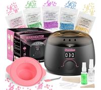 Waxing Kit, Wax Warmer Hair Removal Kit with Wax Pot Heater, 5 Packs Hard Wax Beads, 30 Applicator Sticks & Silicone Bowl, Painless Full Body Waxing Machine for Home Use, for Women & Men