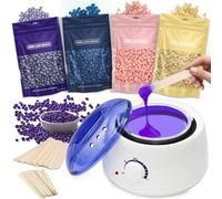 Waxing Kits Wax Warmer Full Kit, Wax Heater Kit with Wax Warmer, 4 * 100g Wax Beads and 30 Pcs Wax Spatulas, Painless at Home Wax Warme Hair Removal Kit Wax Kits (White)