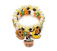 Waxkure Pink Halloween Bracelet Set for Women 3 Pack - Cute Ghost Pumpkin Beaded Stretch Bracelets Stack - Pinkoween Spooky Season Party Favors Jewelry Gift for Girls Teens