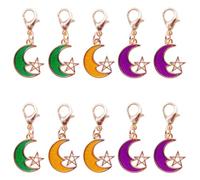 WAY DENG 10Pcs Enamel Star Moon Charms, Alloy Pendants with Lobster Clasp, Versatile Decor for Shoes, Backpack Zippers, Keychains, DIY Craft Accessories, S, Metal, No Gemstone
