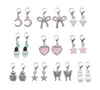 WAY DENG 20 Pcs Silver Metal Clip On Charms with Lobster Clasp, Rhinestone Enamel Charms for Shoes, Bags & DIY Jewelry