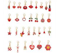 WAY DENG Chic Red Enamel Zipper Charms - 30 Pcs Cute Lip, Heart & Cherry Pulls, Multi-Use Decor for Shoes, Bags, Phone, Keychains, DIY Crafts & Purse Makeover Kit