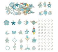 WAY DENG Vibrant Blue Enamel Alloy Charms Set - 40 Pcs Multi-Design Pendants with 40+ Open Jump Rings, Easy DIY for Bracelets, Keychains & Necklaces, Great for Craft Enthusiasts & Entrepreneurs