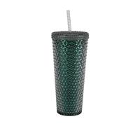 Way to Celebrate Halloween 26 oz Plastic Double Wall Insulated Iridescent Textured Tumbler with Straw and Handle, Black, Green Foil