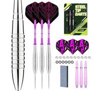 WayArrival 22g Steel Tip Darts Set - Premium Nickel-Iron (Slimmer than Brass) - Metal Tip Darts for Bristle Dartboard - High Grip Barrels with Sharpener, 6 Spare Flights & Stems