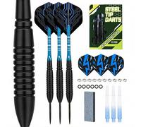 WayArrival 22g Steel Tip Darts Set - Premium Nickel-Iron (Slimmer than Brass) - Metal Tip Darts for Bristle Dartboard - High Grip Barrels with Sharpener, 6 Spare Flights & Stems