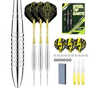 WayArrival 22g Steel Tip Darts Set - Premium Nickel-Iron (Slimmer than Brass) - Metal Tip Darts for Bristle Dartboard - High Grip Barrels with Sharpener, 6 Spare Flights & Stems