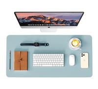 WAYBER Leather Desk Pad Protector, Waterproof Mouse Pad, PU Desk Mat, Office Desk Cover, Desk Writing Mat for Office/Home/Work/Cubicle (Light Blue/Silver) 35.4 x 17in