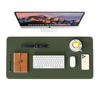 WAYBER Leather Desk Pad Protector, Waterproof Mouse Pad, PU Desk Mat, Office Desk Cover, Desk Writing Mat for Office/Home/Work/Cubicle (Green/Gray) 35.4x17in