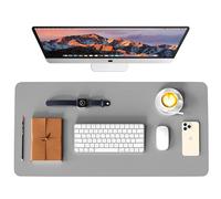 WAYBER Leather Desk Pad Protector, Waterproof Mouse Pad, PU Desk Mat, Office Desk Cover, Desk Writing Mat for Office/Home/Work/Cubicle (Gray/Silver) 31.5x15.7in