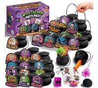 Waybla 192Pcs Halloween Party Favors for Kids - 24 Pack Prefilled Mini Witch Cauldrons with Lids, Toys & Gift Tags - Trick or Treat Goodie Bag Fillers, Classroom Prizes and Exchange Gifts