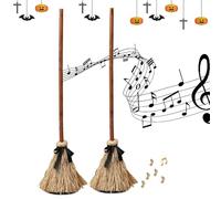 Waycin Dancing Witch Broom, Halloween Floating Witch's Broom, Moving Animated Brooms, Light Up Haunted Dancing Brooms With Spooky Sounds for Indoor & Outdoor Parties Decorations (2)