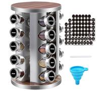 WAYDA Revolving Spice Rack, 20 Jars Rotating Countertop Seasoning Organizer | Spice Tower for Cabinet, Stainless Steel Kitchen Spice Holder with Reuseable Labels and Funnel
