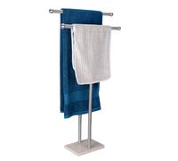 WAYDELI Standing Towel Rack Double-T Shape Tall Bath Towel Sheet Holder with Marble Design Base for Bathroom 2 Tier Towel Holder Stand Stainless Steel (Brushed Nickel)