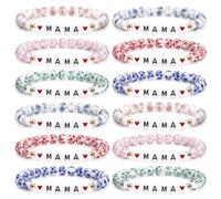 Waydress 12 Pcs Mama Bracelets Gift Bulk Bracelets for Women Ceramic Bead Stretch Christian Gift for Mom Grandma Church Women Mom Group Mama Christmas Party Favors Accessories
