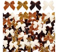 Waydress 120 Pcs 1 Inch Tiny Mini Christmas Velvet Bows for Crafts Xmas Twist Tie Bows Small Ribbon Bowknot Christmas DIY Craft Sewing Scrapbooking Gift Wrapping(Dark Brown, Light Brown, Khaki, White)