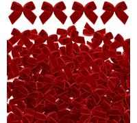 Waydress 120 Pcs Tiny Mini Christmas Velvet Bows for Crafts Xmas Twist Tie Bows Ribbon Bowknot Christmas DIY Craft Sewing Scrapbooking Gift Wrapping(Burgundy Red,1 Inch)