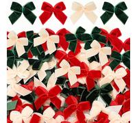 Waydress 120 Pcs Tiny Mini Christmas Velvet Bows for Crafts Xmas Twist Tie Bows Ribbon Bowknot Christmas DIY Craft Sewing Scrapbooking Gift Wrapping(Red, Green, Cream,1 Inch)