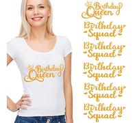 Waydress 15 Pcs Golden Birthday Queen Squad Shirts Birthday Team Group Decal for Shirts Iron on Heat Transfer Vinyl for Women Set