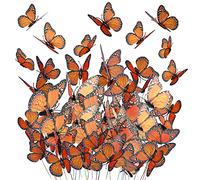 Waydress 24 Pieces Halloween Monarch Butterfly Decorations 3 Size Artificial Monarch Butterflies Wall Decor 3D Butterfly Wing Wall Art with Wire for Fall Wedding Home Bedroom Decorations(Orange)