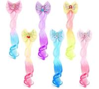 Waydress 6 Color Hair Extension Clips, Mermaid Crazy Hair Day Accessories for Girls, Rainbow Bow Clip Cute Ponytail Princess Headdress Horsetail Kawaii Easter Gift Dress up Party Birthday 15 Inch
