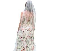 Wayfadacc Elegant Embroidered Flower Wedding Veils for Bride Hair Comb Design 57inch Tulle Bridal Head Accessory for Photography