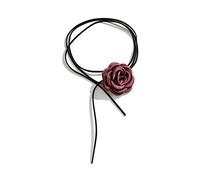 Wayfadacc Goth Black Velvets Big Rose Pendant Choker Necklace for Women Elegant Weave Knotted Bowknot Adjustable Chain Jewelry