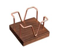 Wayfadacc Hollowed Iron Wire Note Stand with Wood Base Note Paper Organizers Memo Pad Block Box Desk Note Paper Stand 94x94mm